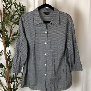Style & Co. Black and White Gingham Plaid Checker Button-Down Shirt Sz 16W (V1)